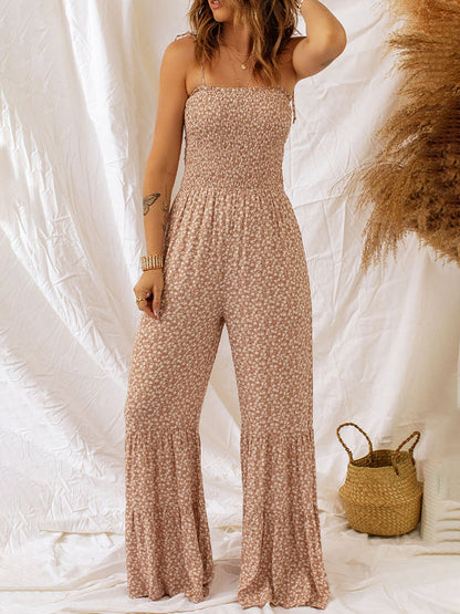 Spaghetti Strap Smocked Wide Leg Jumpsuit