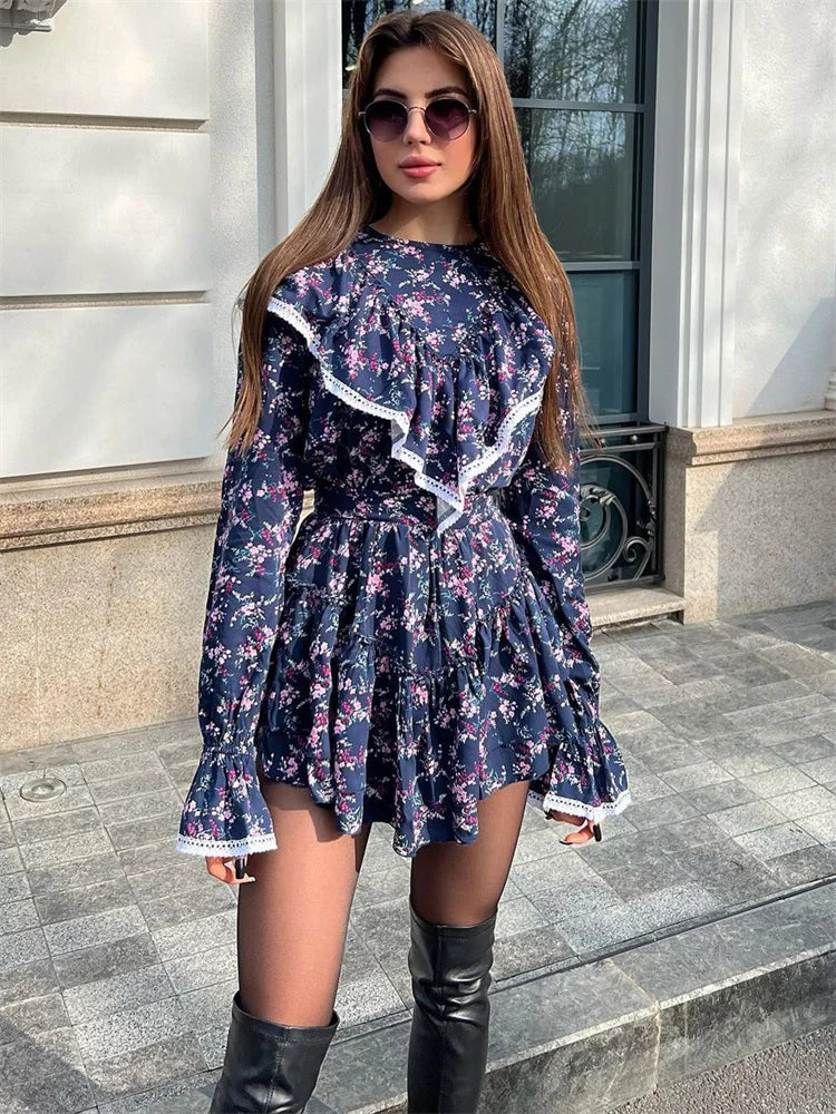 Ruffled Patchwork ’s Mini Dress – Long Sleeve Party Dress