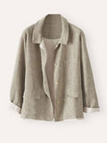 Women's Casual Cotton And Linen Pocket Shirt