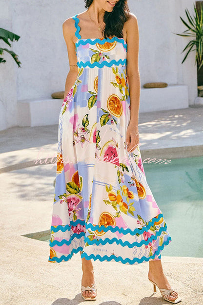 Vivi Fruit Print Wave Pocket Maxi Dress