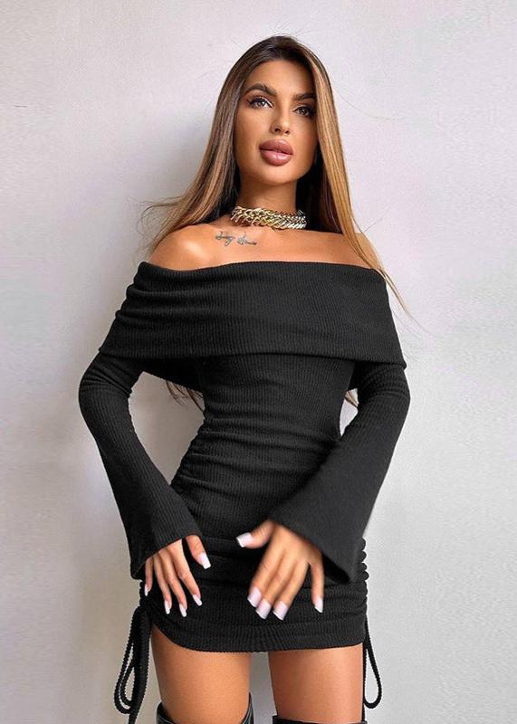 Off-shoulder Drawstring Bodycon Dress