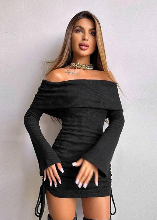 Off-shoulder Drawstring Bodycon Dress