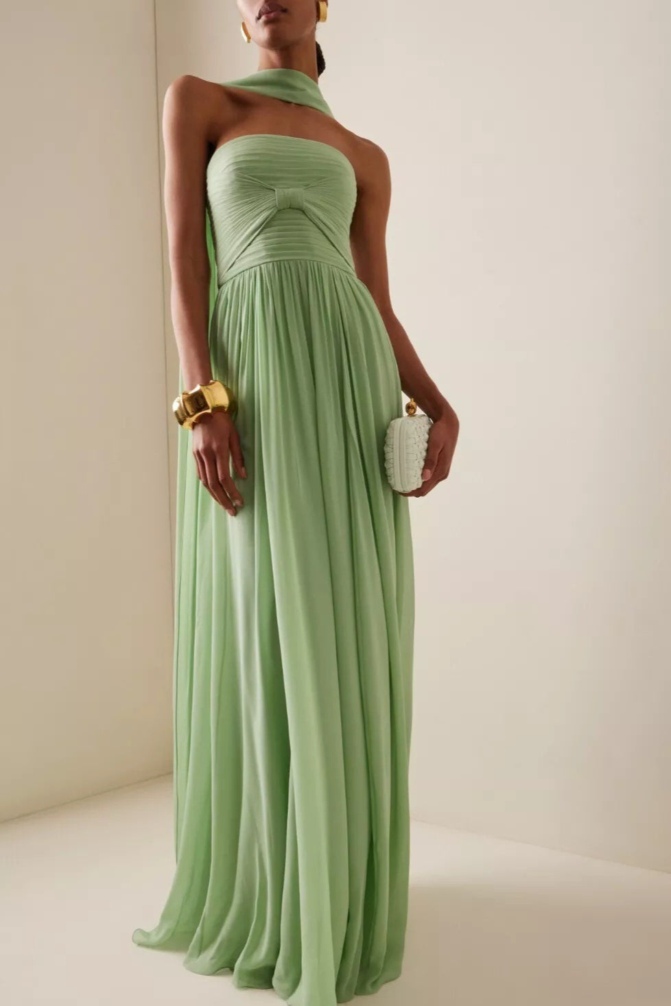 Bow Ruched Strapless Sash Maxi Dress