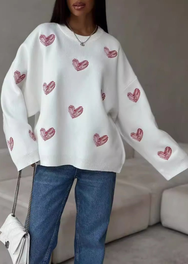 Heart Pattern Pullover Sweater