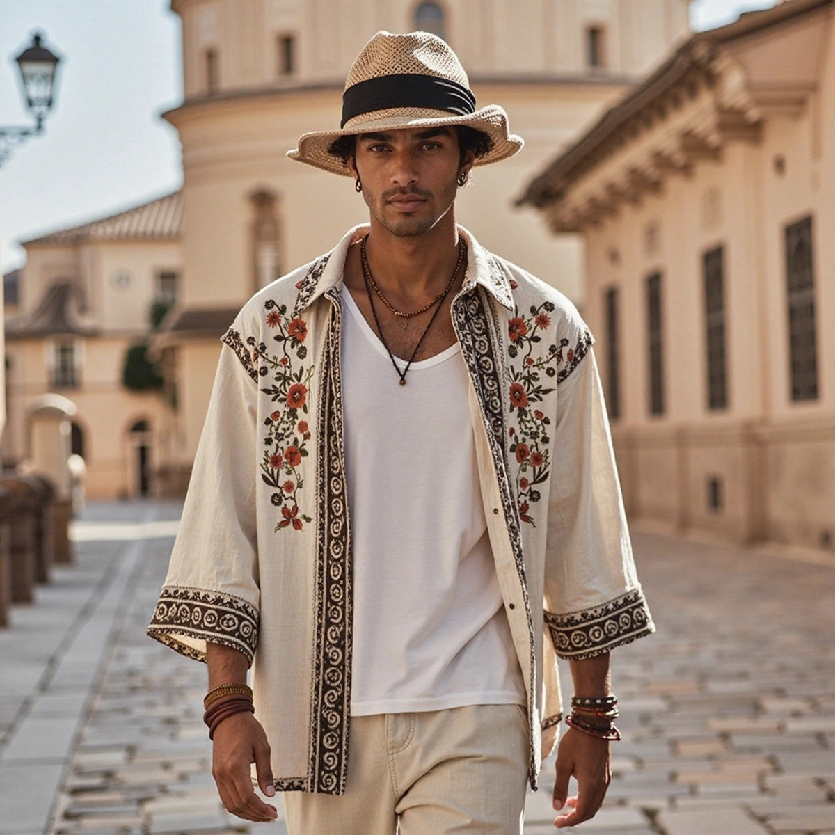 Men's Floral Embroidered Linen Casual Shirt elevenforest