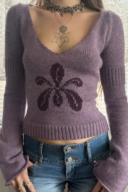 V Neck Jacquard Sweater