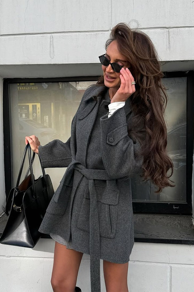 Color Lapel Belted Wool Coat