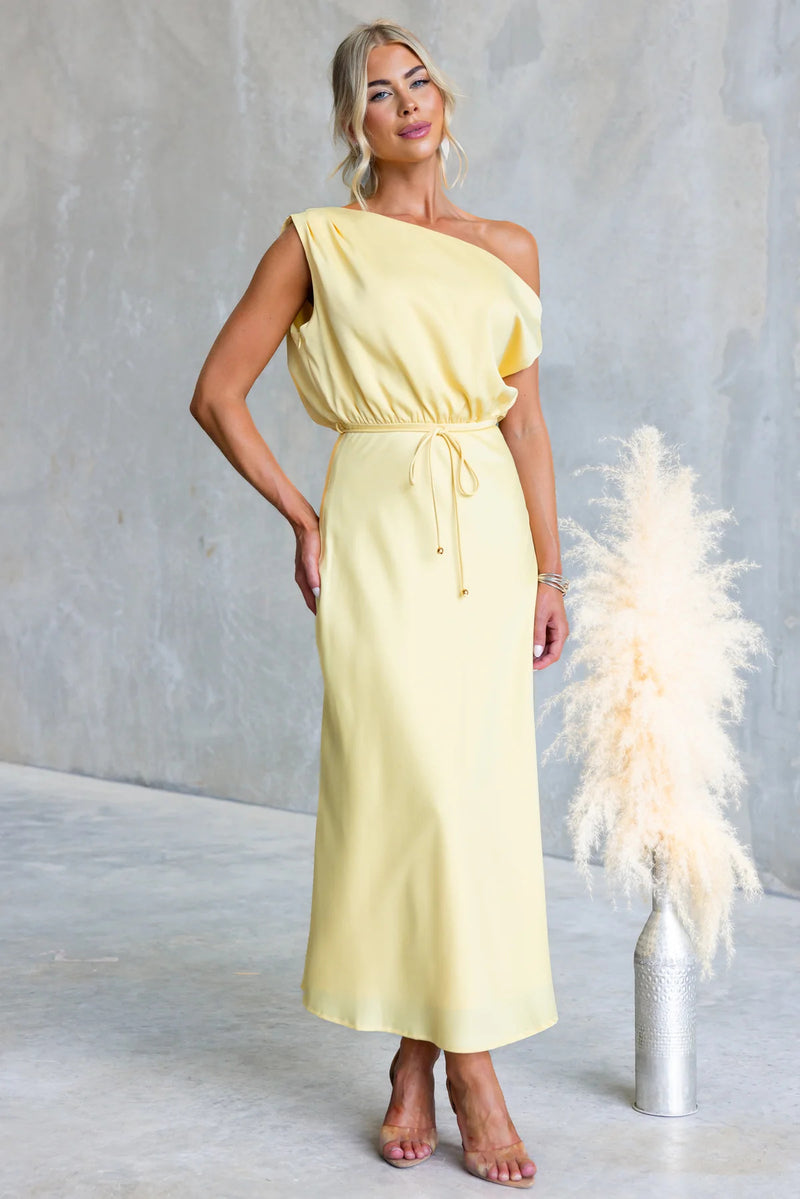 Color One-shoulder Sleeveless Belted Maxi Dress