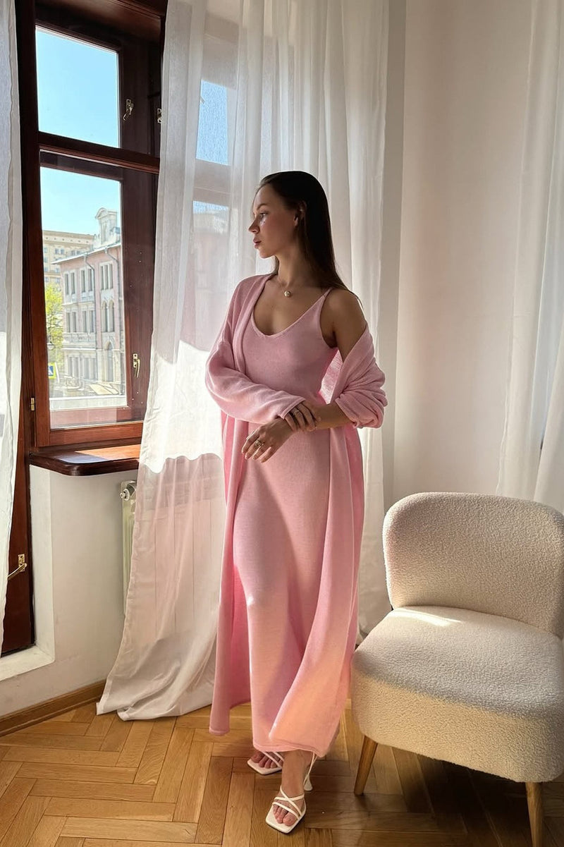 V Neck Cotton Knit Bodycon Two Piece Set
