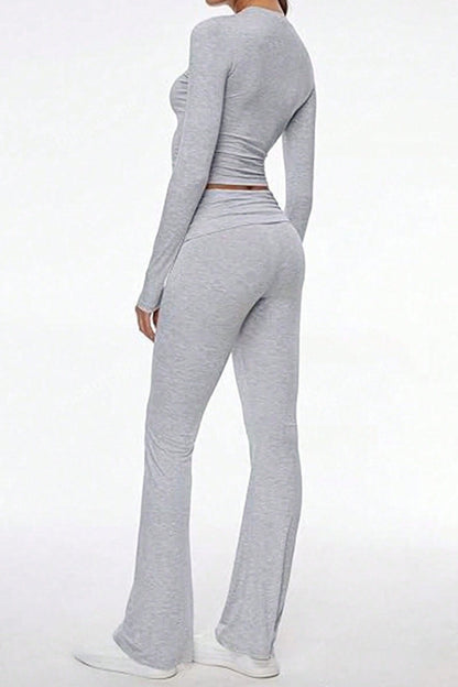 V Neck Flared Stretch Two Piece Pants Set