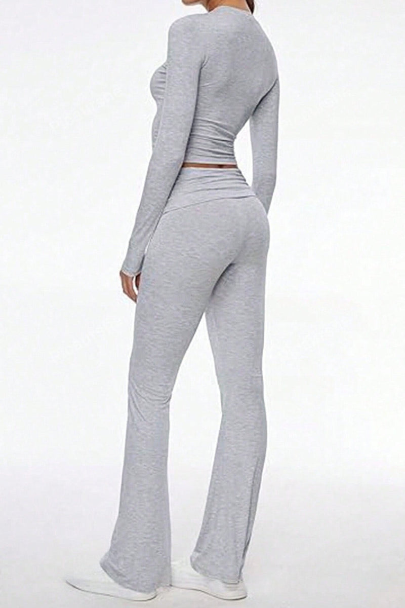 V Neck Flared Stretch Two Piece Pants Set