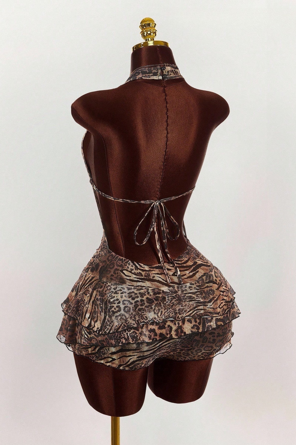 Leopard Print Halter Tie Tiered Mini Dress
