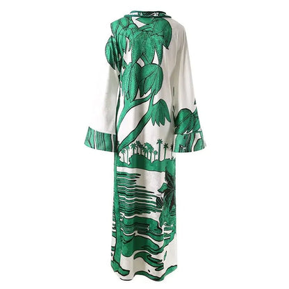 African Print Maxi Dress - Long Sleeve Caftan Style
