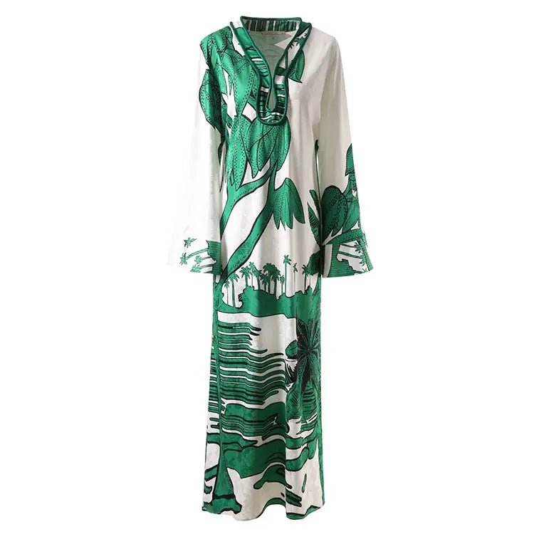 African Print Maxi Dress - Long Sleeve Caftan Style