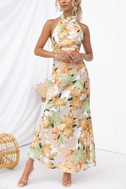 Happier Now Satin Halter Maxi Dress