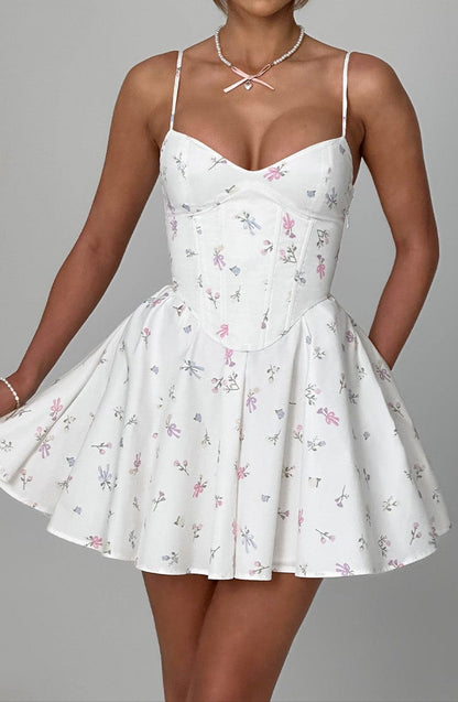 Amy Mini Dress-white Multi Print