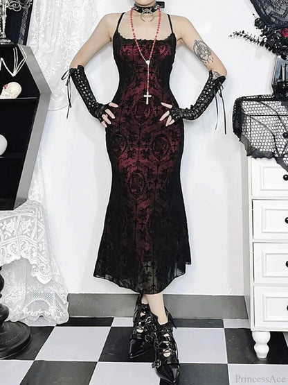 Antique Cross Design Spaghetti Midi Dress