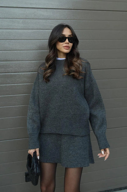 Damaris - Knitted Straight Shirt Two-piece Set