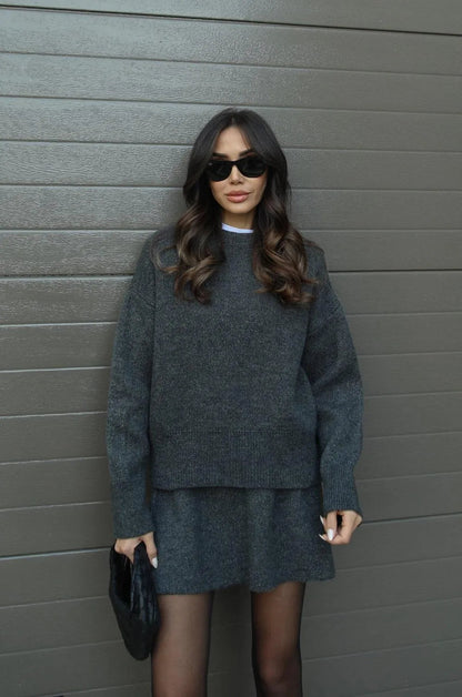Damaris - Knitted Straight Shirt Two-piece Set
