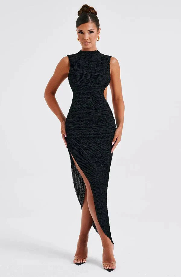 High Neck Sleeveless Midi Dress