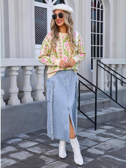Adalia Pattern Knit Sweater - Apricot