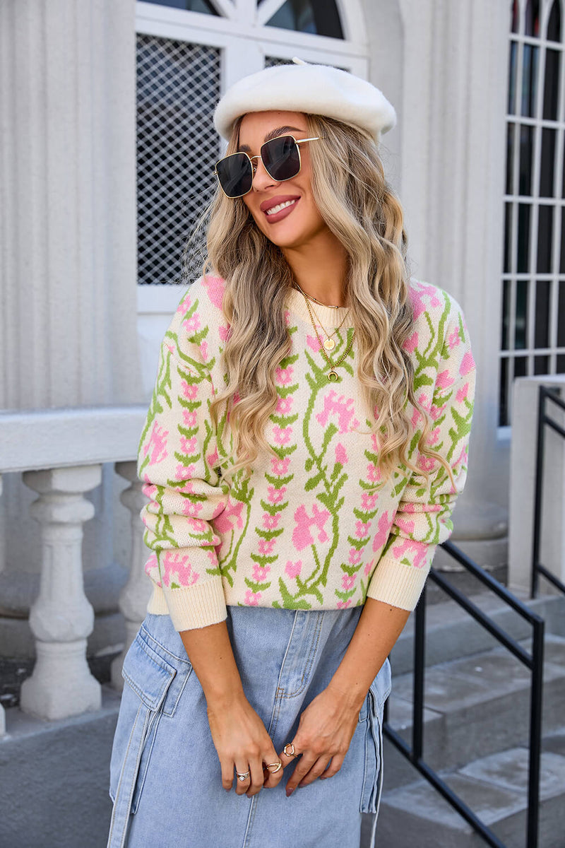 Adalia Pattern Knit Sweater - Apricot