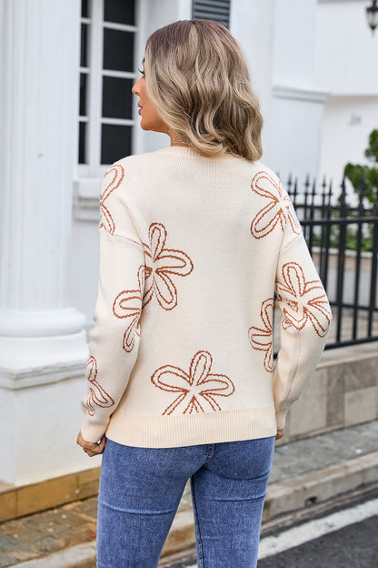 Daisy Days Knit Pullover Sweater - Apricot