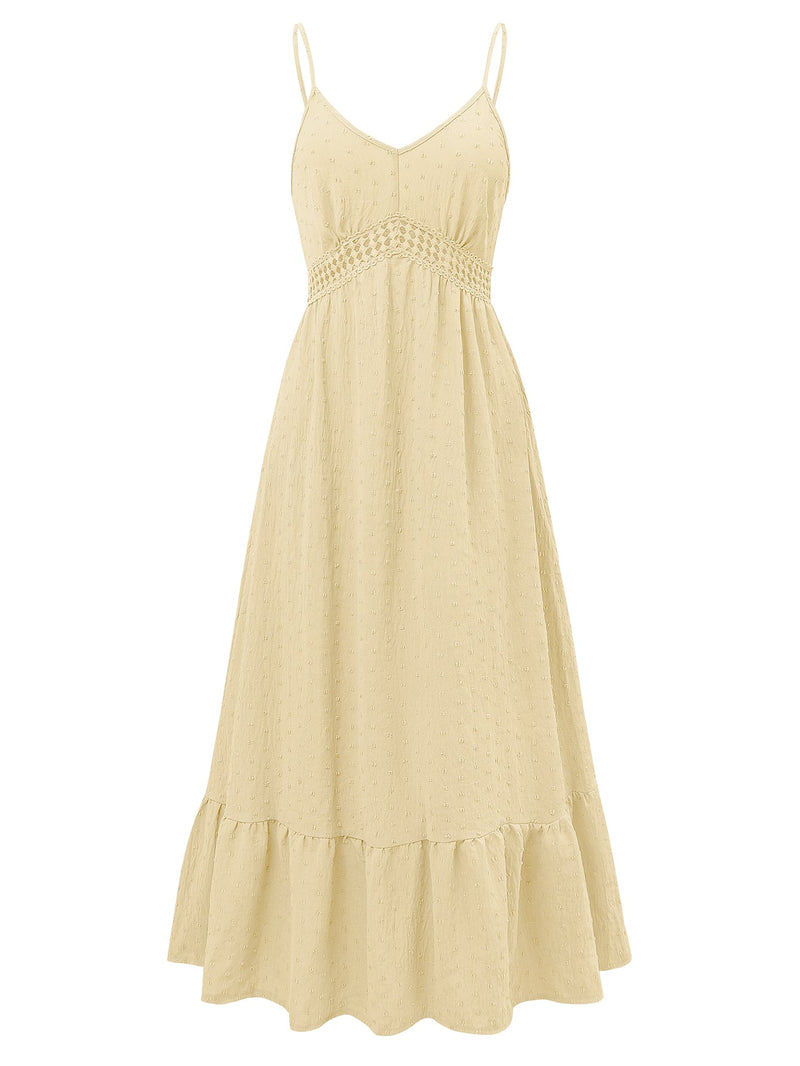 Clementina Crochet Waist Midi Dress - Apricot