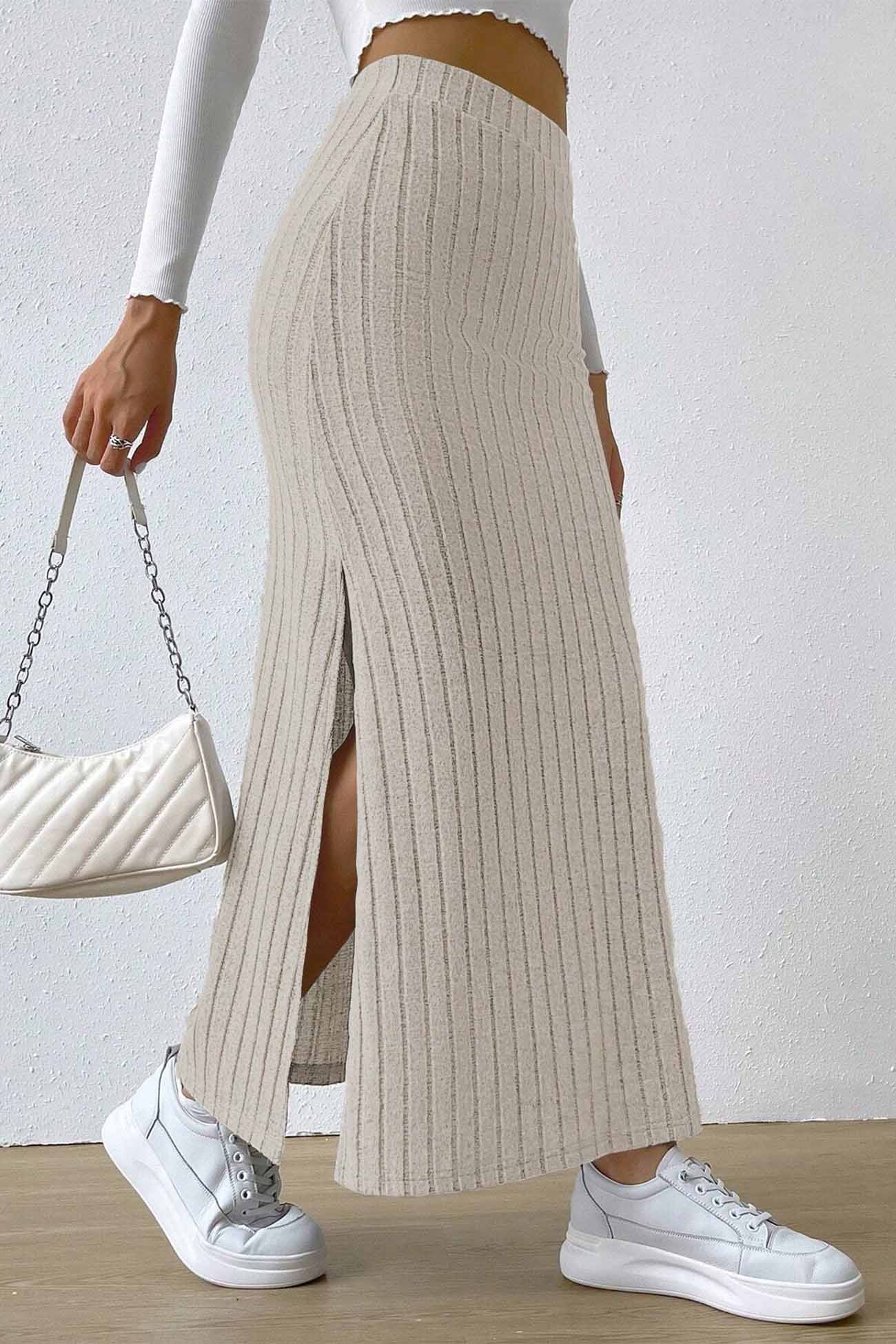 Color Slit Knitted Skirt