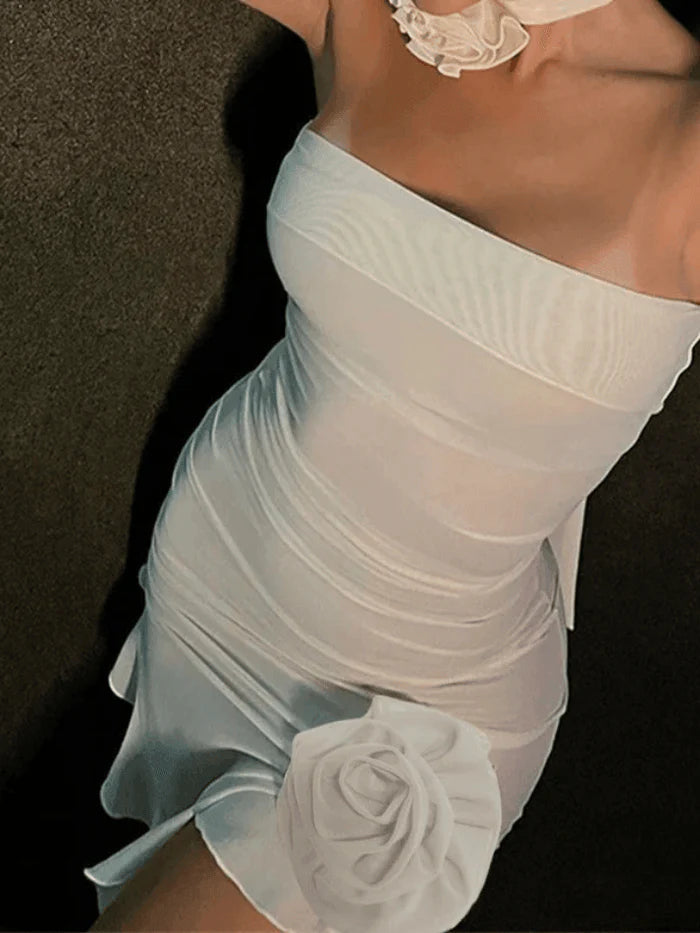Color Asymmetric Ruffle Bandeau Maxi Dress