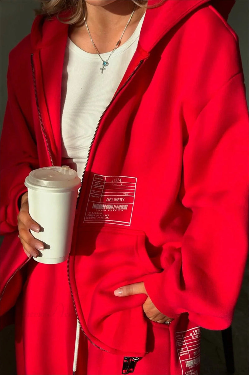 Athletic Hooded Zipper Oversized Two Piece Set