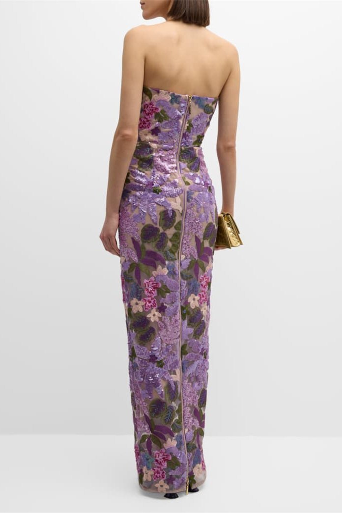 Aurora -embroidered Strapless Maxi Dress