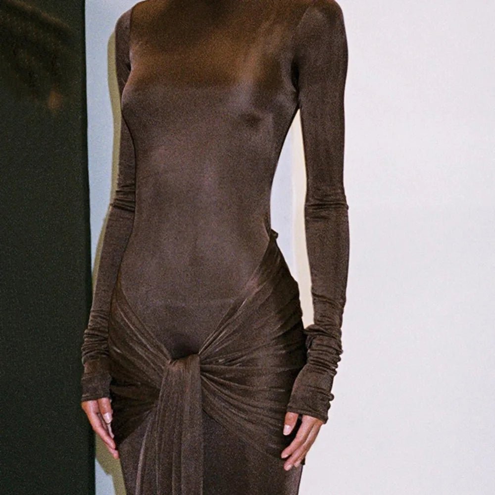 Lace-up High Neck Bodycon Maxi Dress for , Perfect for Autumn