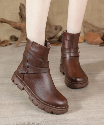 Black Genuine Leather Platform Flat Boots