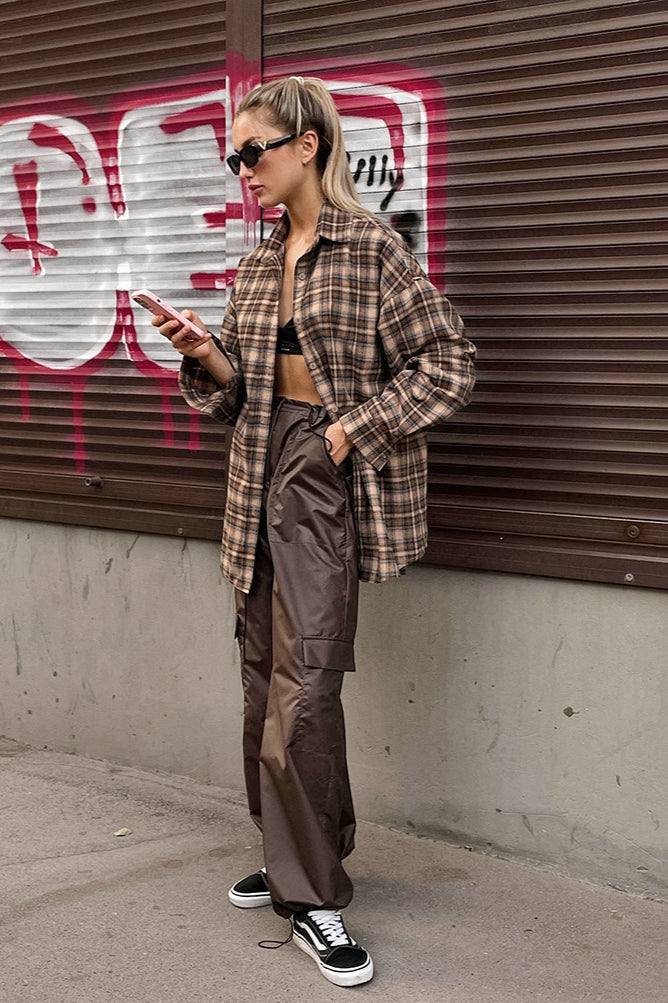 Plaid Longline Loose Fit Blouse