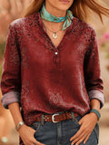 Women's Vintage Western Print Casual Long Sleeve Shirt elevenforest