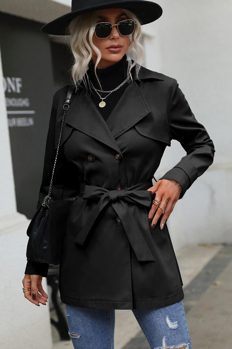 Double Breasted Tie Front Coat