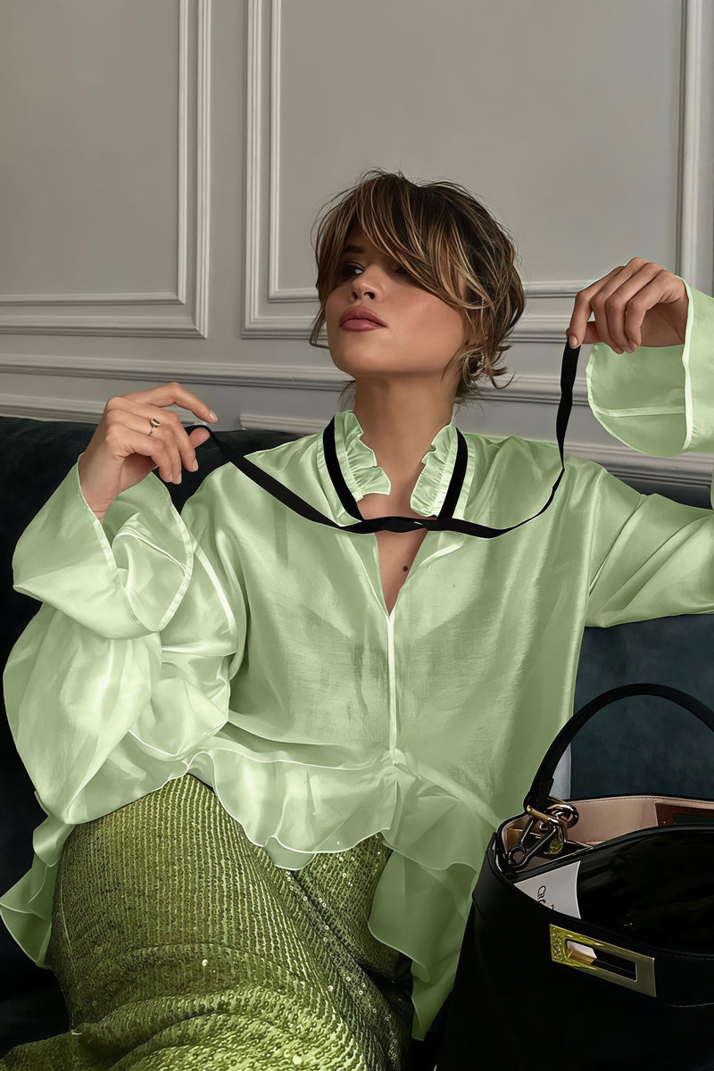 Sheer Flare Sleeve Blouse