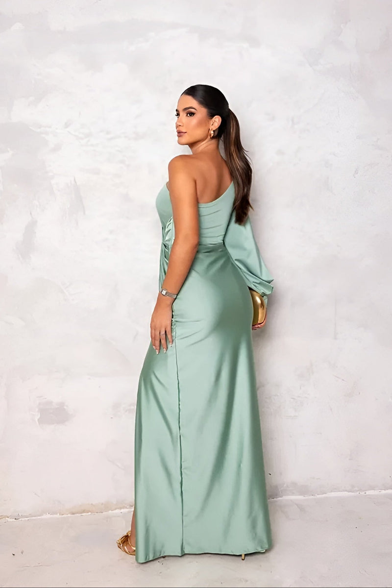 Avira — One-shoulder Satin Maxi Dress With Side Slit