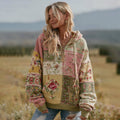 Women's Vintage Floral Patchwork Zipper Casual Hooded elevenforest