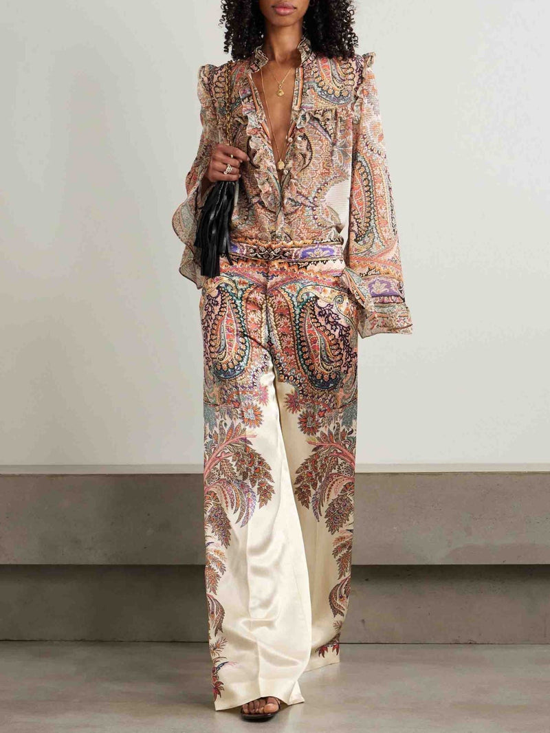 Exquisite Paisley Print Wide-leg Pants
