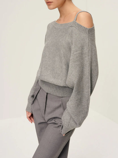 Plain Off-shoulder Loose Sweater