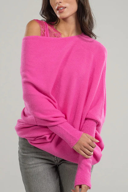 Color Round Neck Long Sleeve Loose Knitted Sweater
