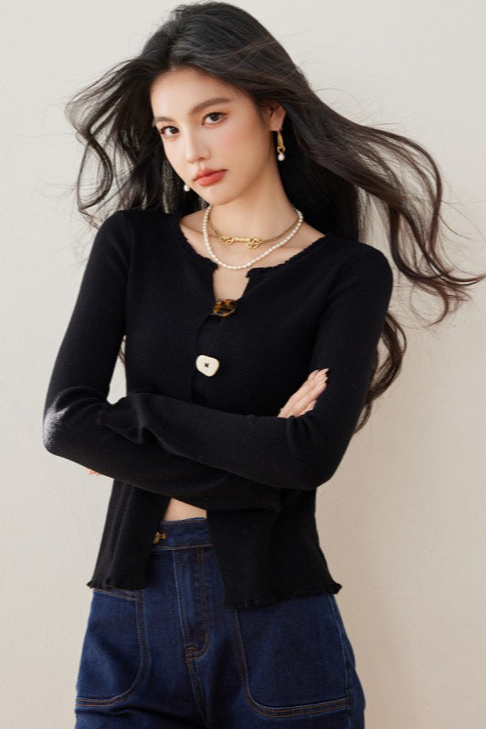 Black Slim Knit Cardigan Fitted Base Layer