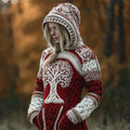 Comstylish Christmas Viking Tree Of Life Women's Knit Hooded Sweater