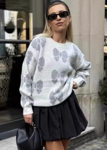 Butterfly Print Knit Pullover - Cozy Sweater for