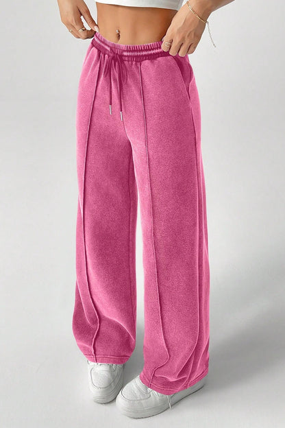 Color Drawstring Waist Wide Leg Sweat Pants