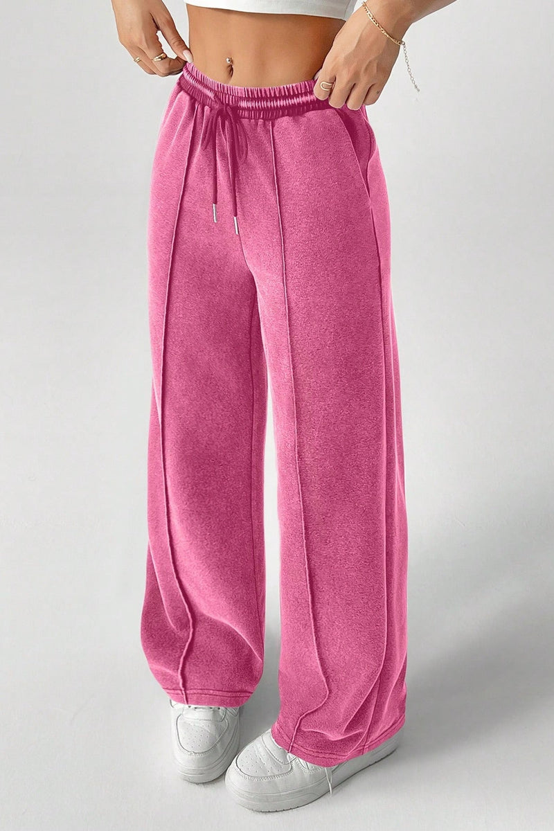 Color Drawstring Waist Wide Leg Sweat Pants