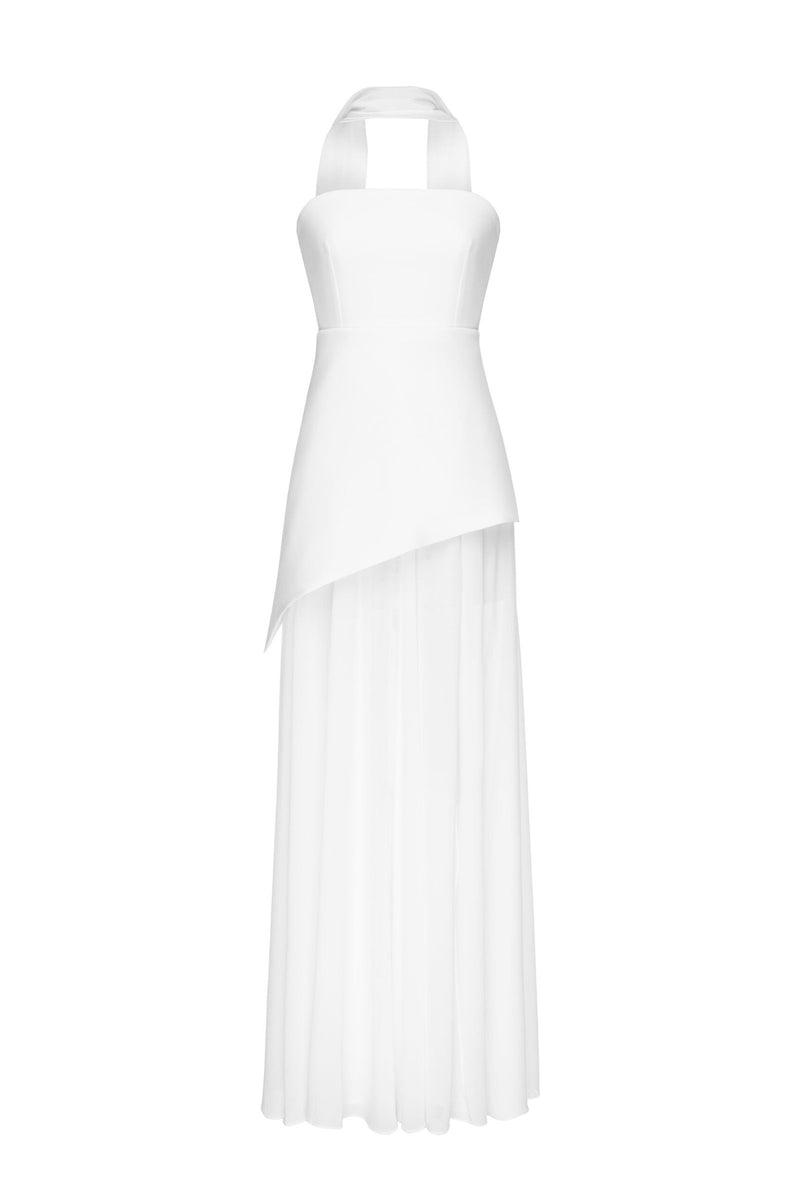 Florence Asymmetrical Chiffon Maxi Dress With Scarf