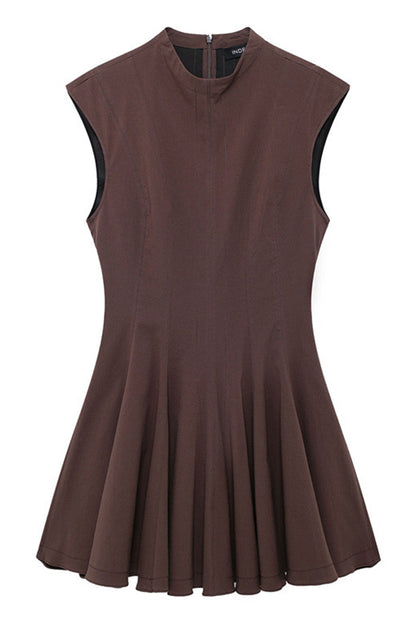 Color Round Neck Sleeveless Waist Mini Dress